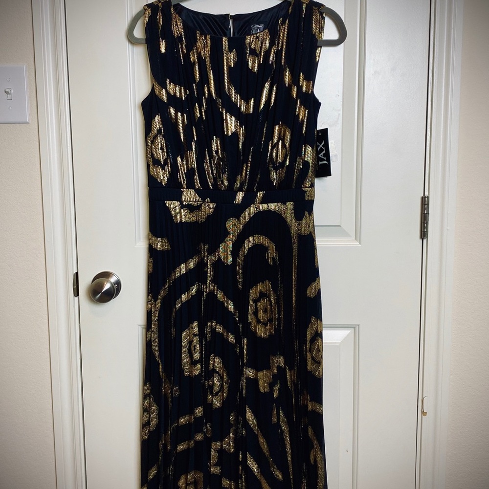Black & gold midi cocktail dress / 10
